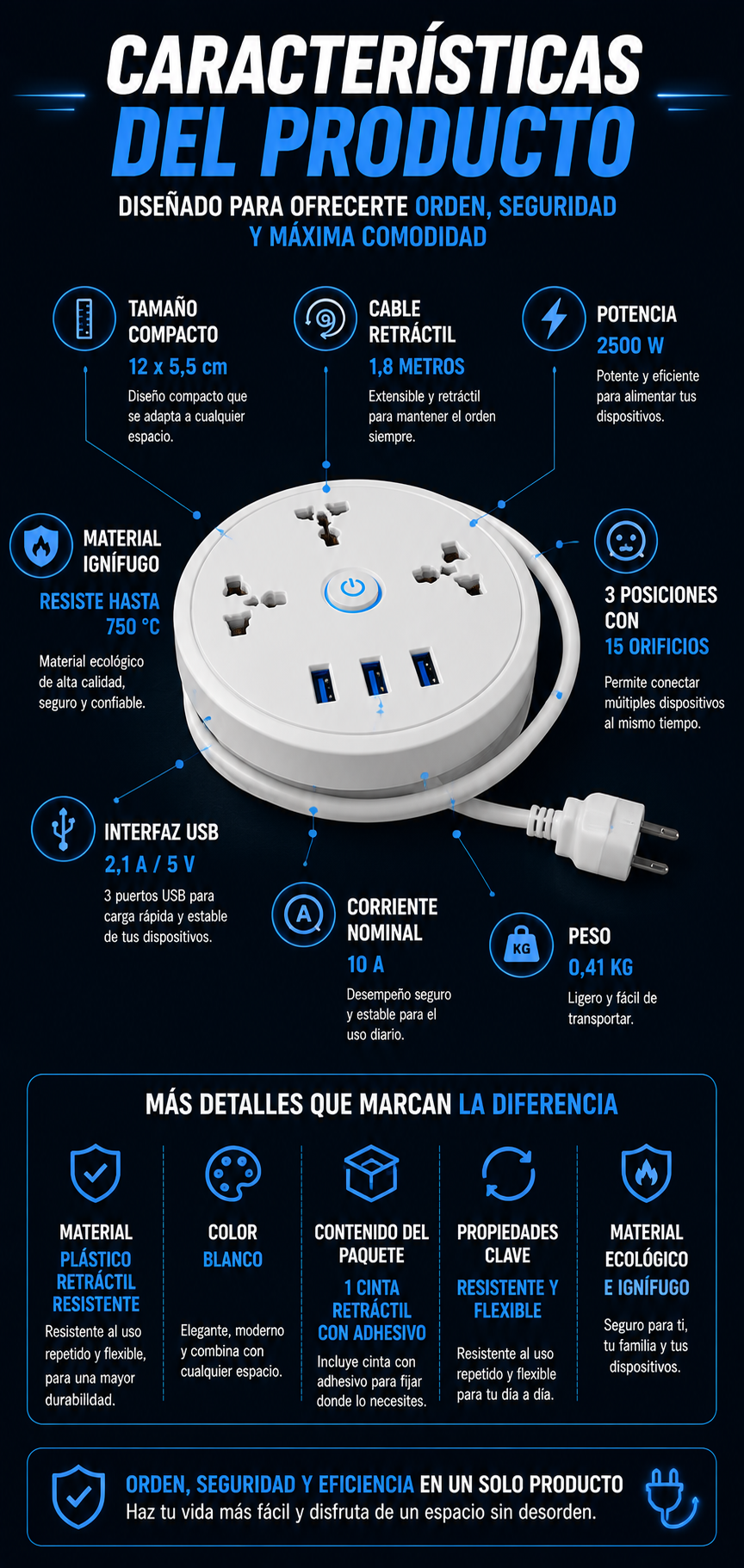 Extensión multitoma retráctil Rotrix