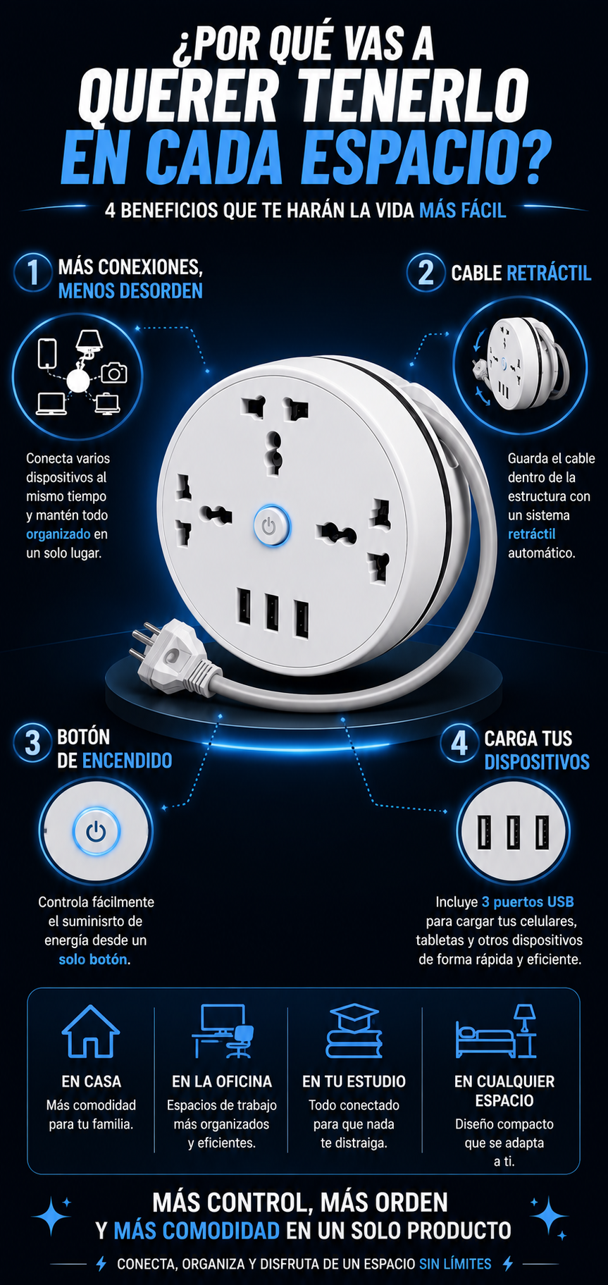 Extensión multitoma retráctil Rotrix