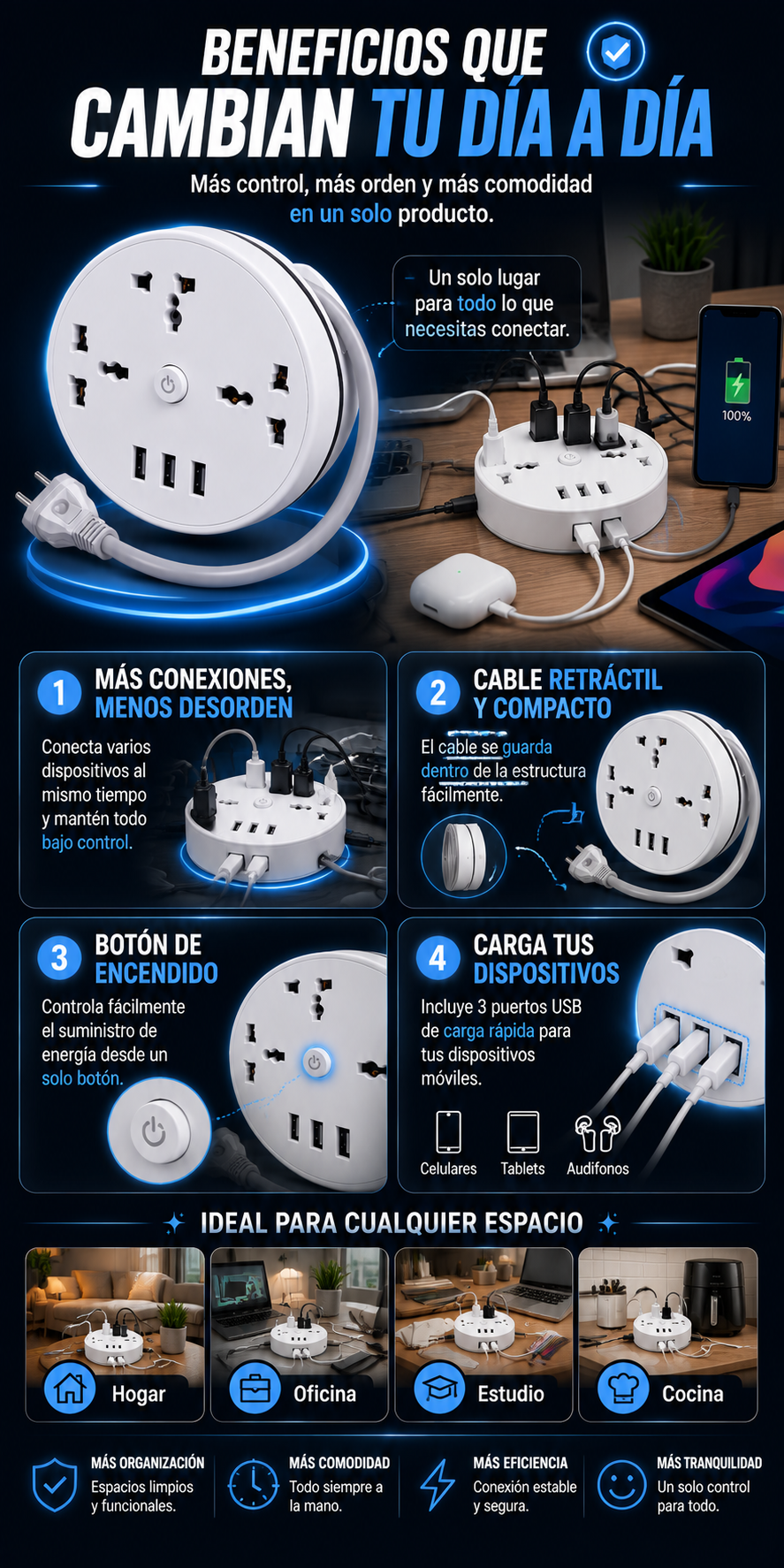Extensión multitoma retráctil Rotrix