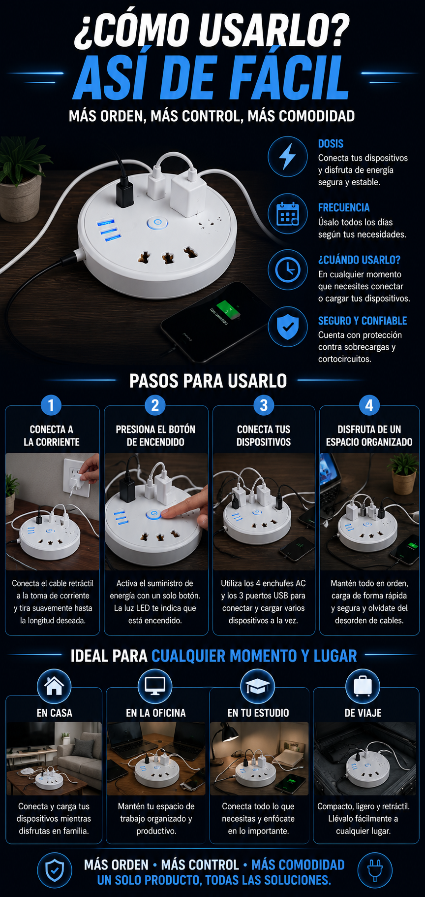 Extensión multitoma retráctil Rotrix